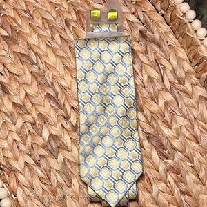 Bergamo New York Gold & Blue Patterned Tie with Cufflinks